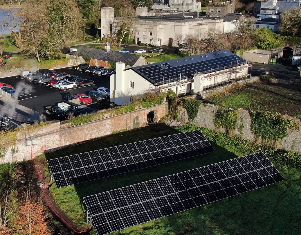34 kWp rooftop array installed unobtrusively at Dromoland Castle