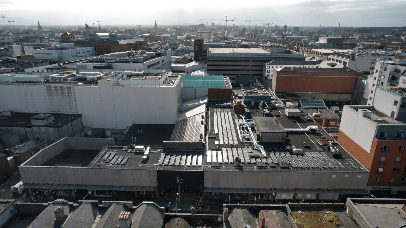 ILAC Shopping Centre rooftop array above central Dublin