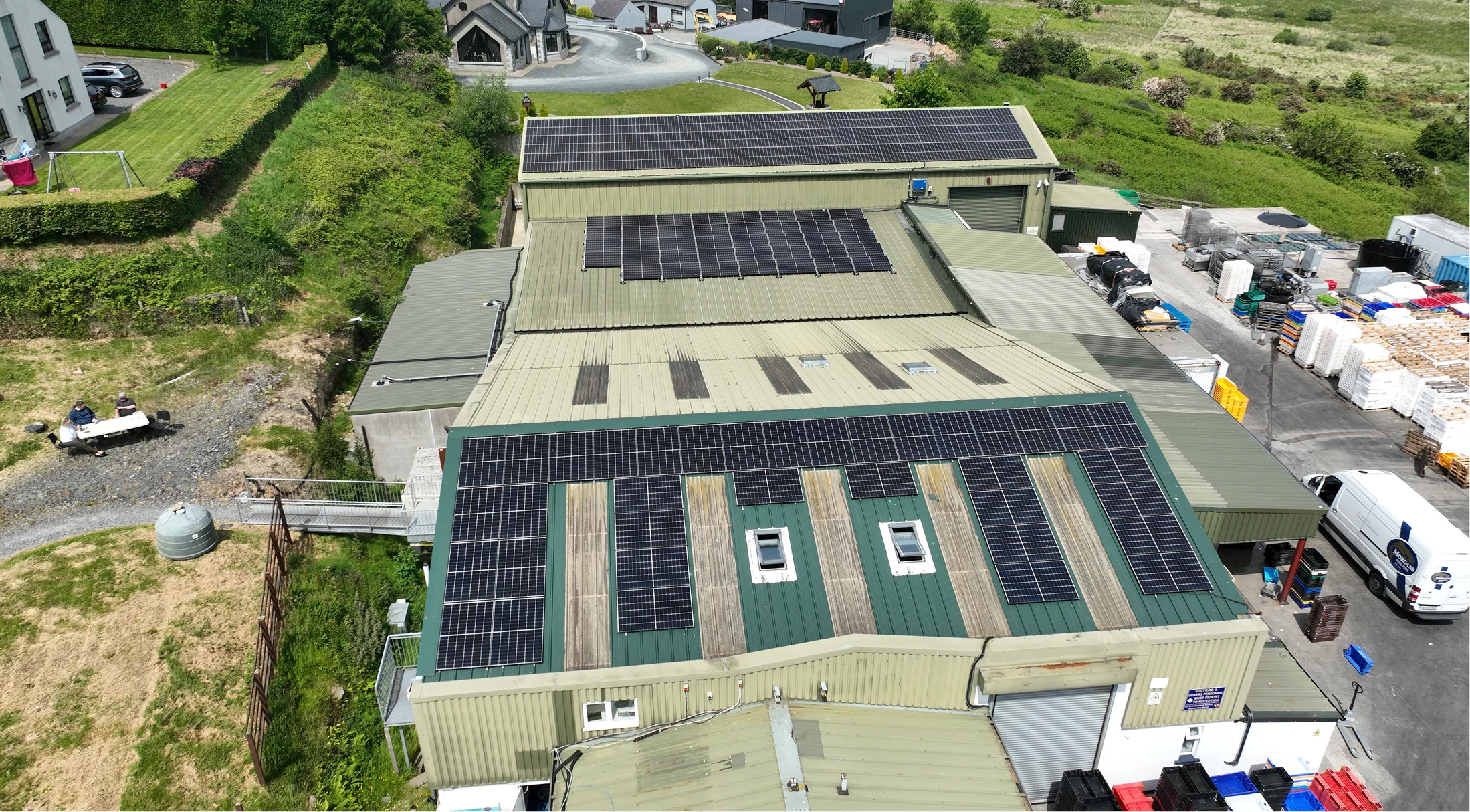 Rooftop solar PV array on the Morgan's Fine Fish processing facility in Omeath