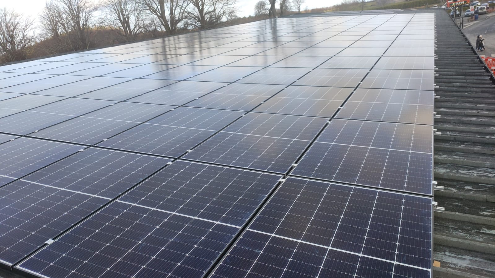 Angled view of the Tier-1 panel rows installed at Powerscourt Distillery by MarVal Power
