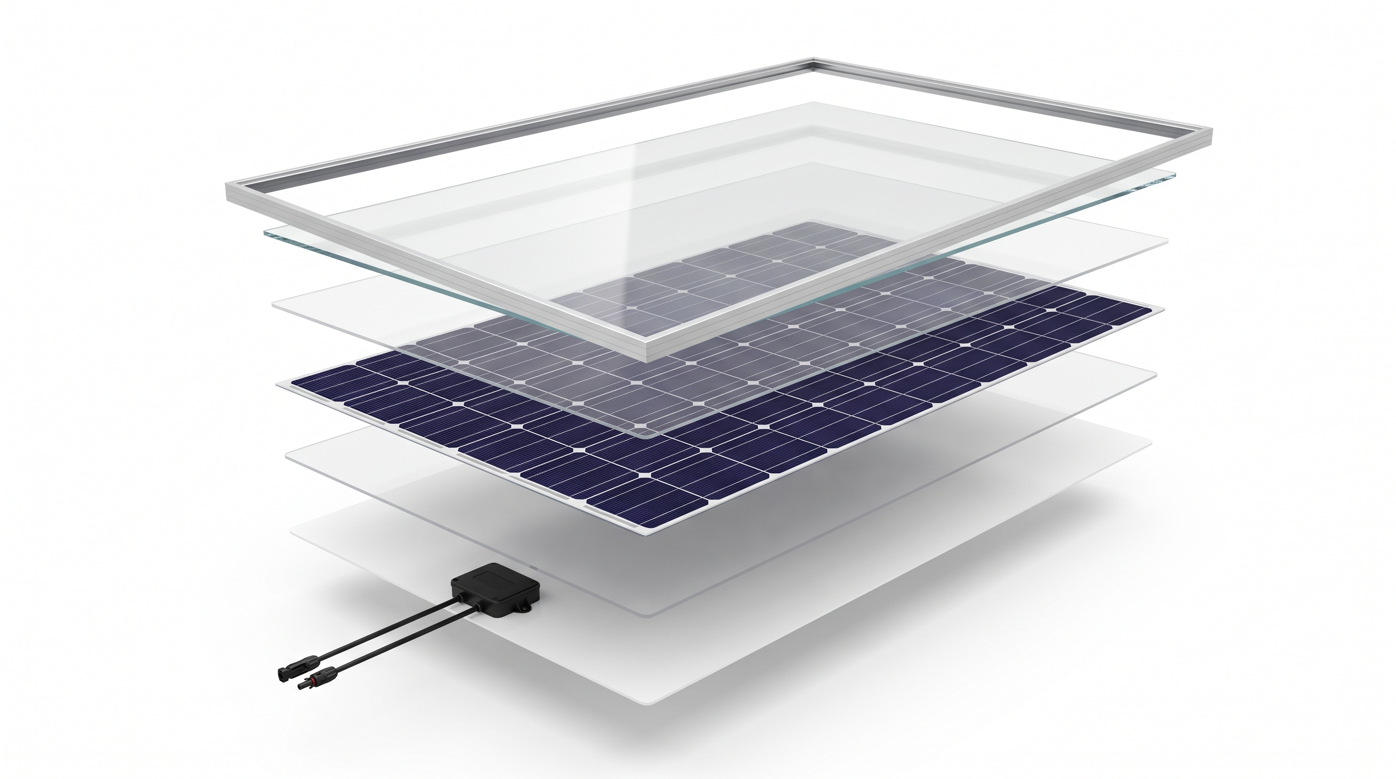 Longi N-type solar panel, exploded layer view