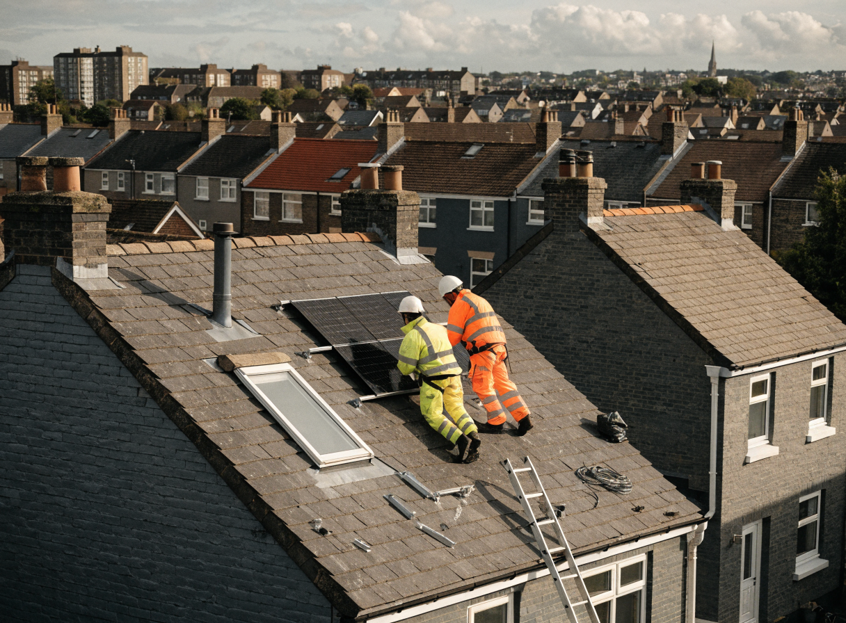 Rooftop solar installation in progress